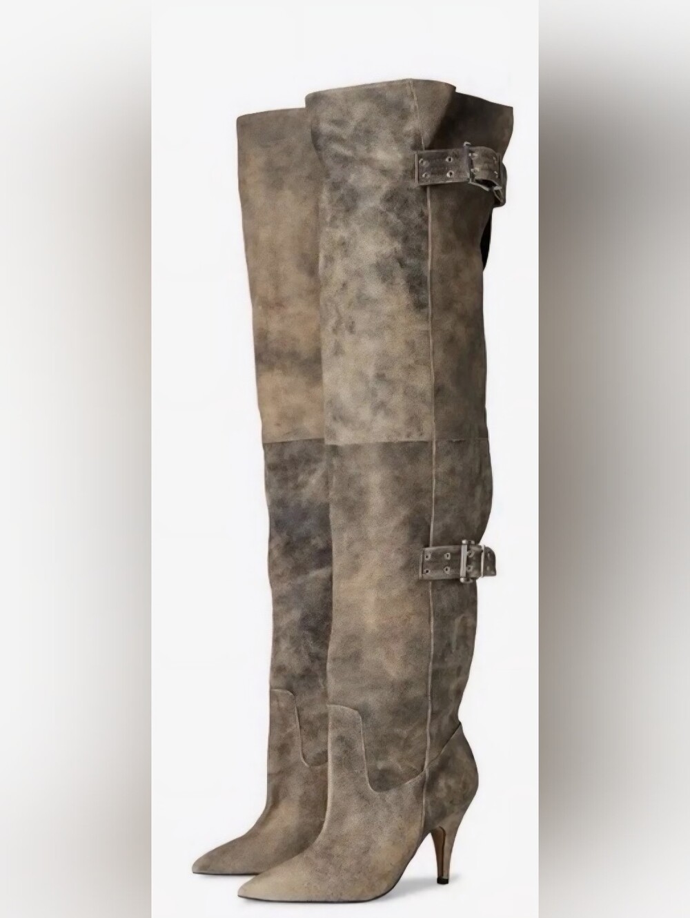 Steve Madden Distressed Taupe Suede Over-the-Knee Buckle Boots